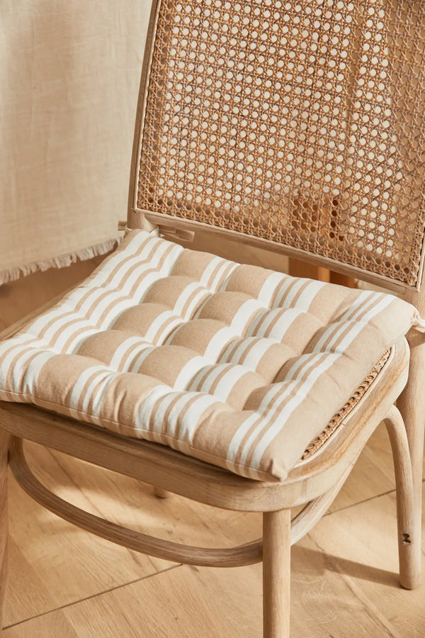 Washable square beige striped chair cushion Malgrat