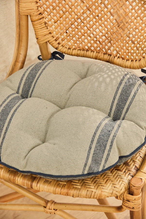 Coussin de chaise rond à rayures tissées Begur