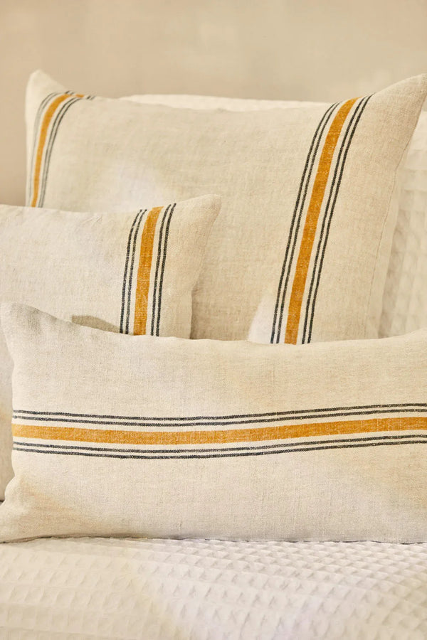 Linen cushion cover with mustard woven stripe Golfet