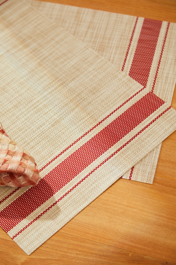 Pla red striped braided stain-resistant placemat