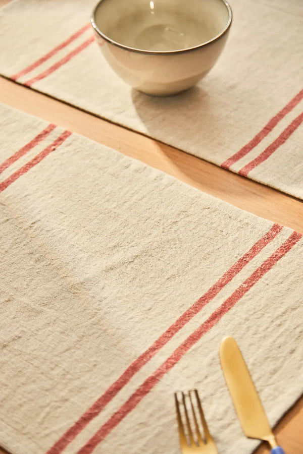 Satuna Red Woven Stripe Linen Placemat