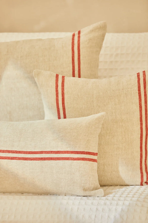 Red woven linen cushion cover with red woven stripe Satuna