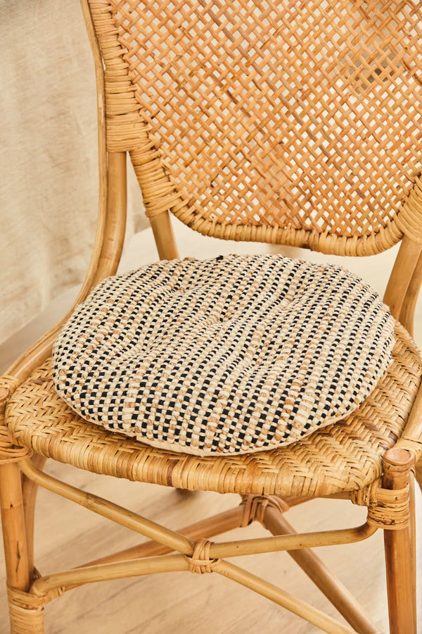 Jute and cotton round chair cushion black West