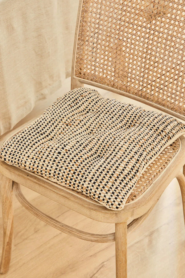 Jute and black cotton square chair cushion West