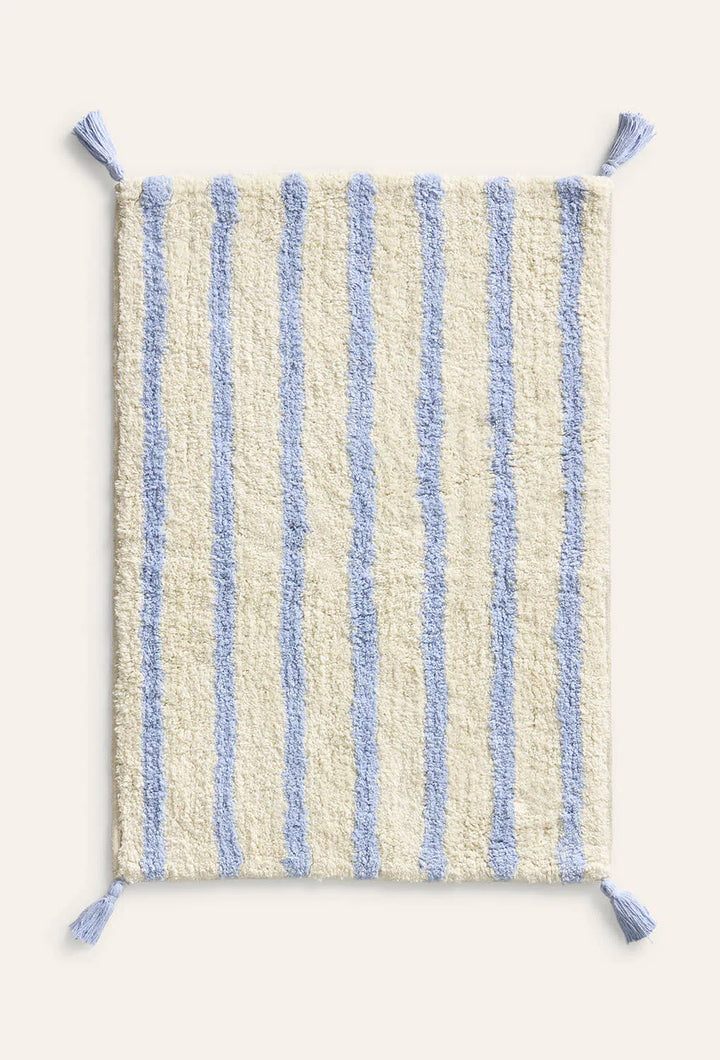 Alfombra de baño de algodón a rayas azul Helios-Calma House