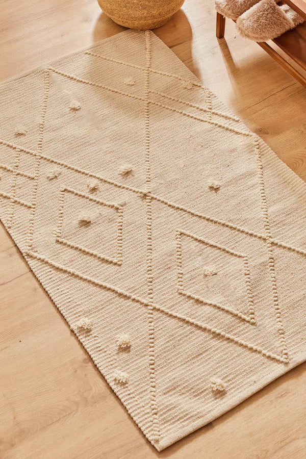 Alfombra de lana y algodón con motivos crudo Diamanti-Calma House