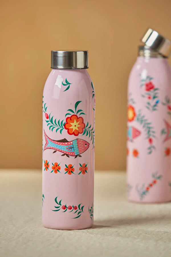 Botella térmica de 500ml de acero con motivos florales rosa Frida-Calma House