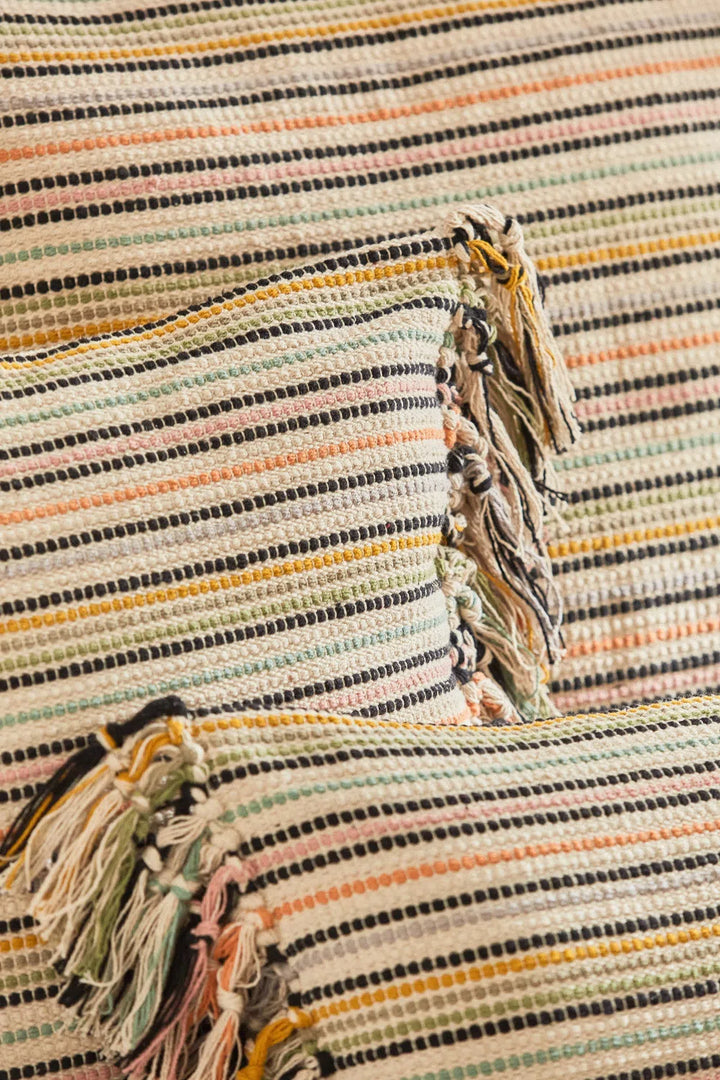 Funda de cojín de algodón con raya tejida multicolor Oran-Calma House