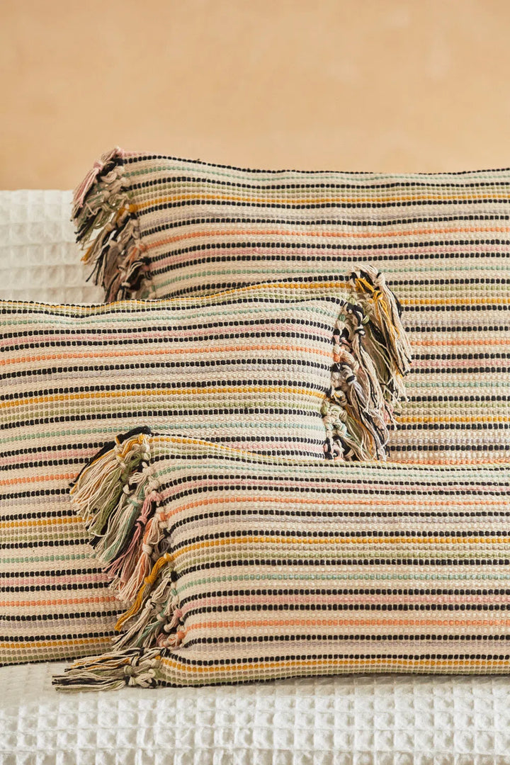 Funda de cojín de algodón con raya tejida multicolor Oran-Calma House