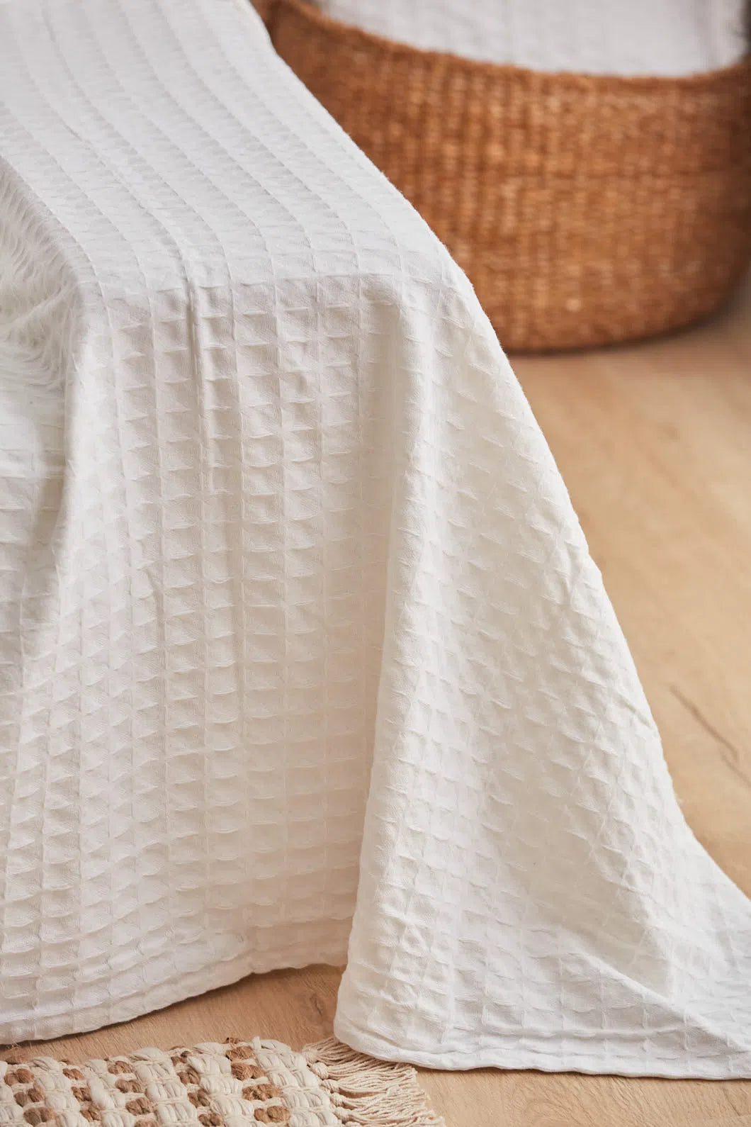 Funda de sofá de algodón nido de abeja blanco Panal-Calma House