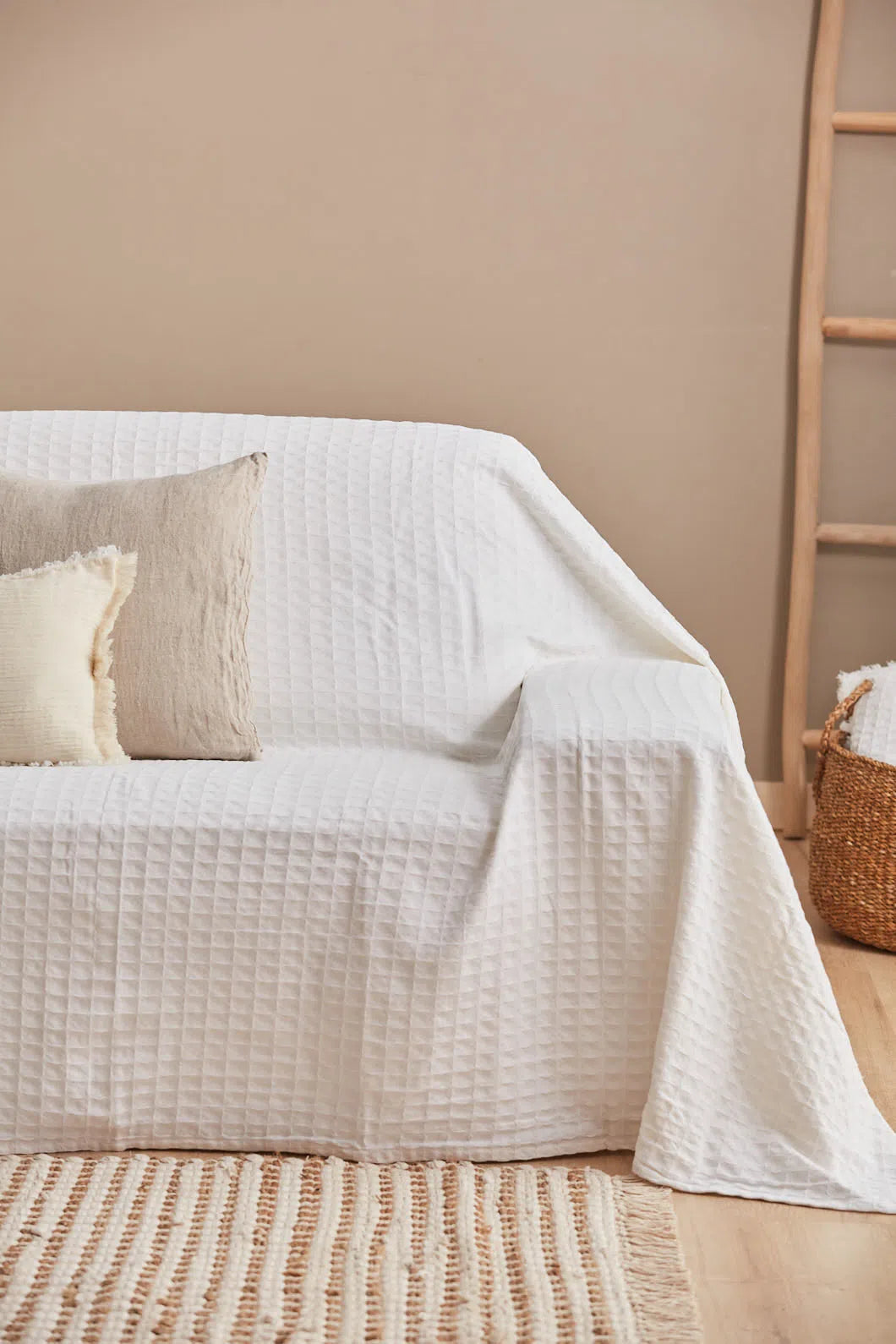 Funda de sofá de algodón nido de abeja blanco Panal-Calma House