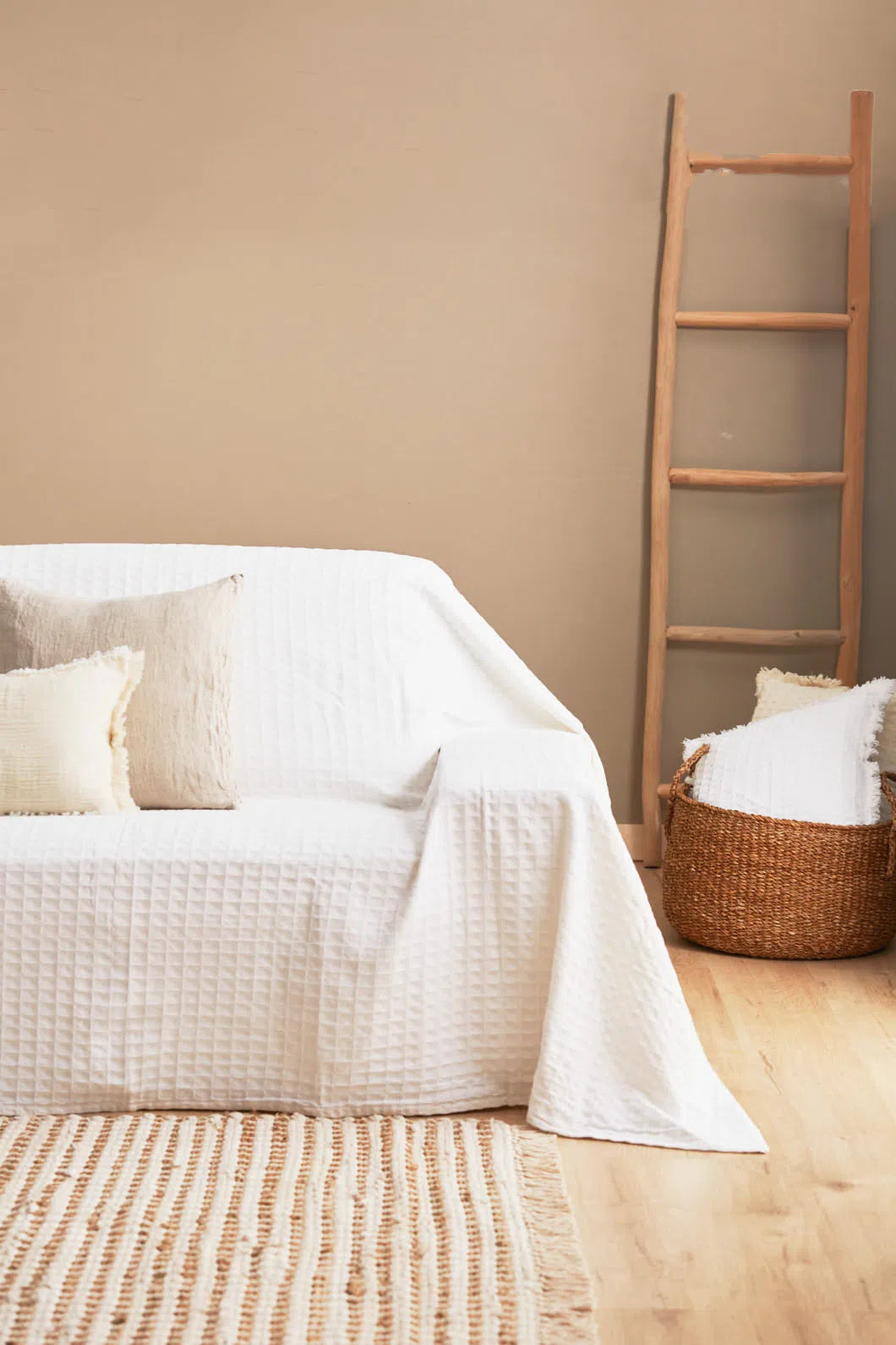 Funda de sofá de algodón nido de abeja blanco Panal-Calma House