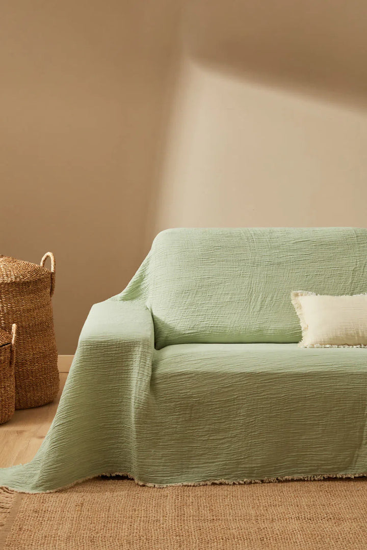 Funda de sofá de algodón verde claro Layer-Calma House