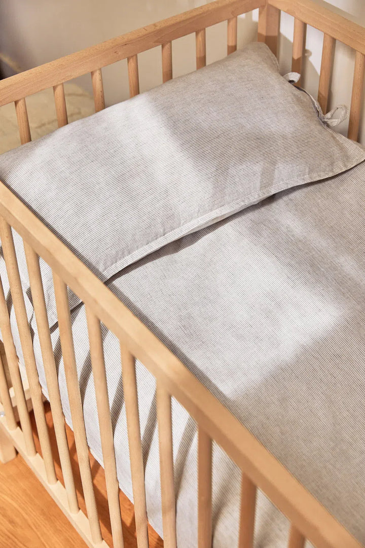 Funda nórdica de cuna + funda de almohada de lino y bambú gris Belali-Calma House