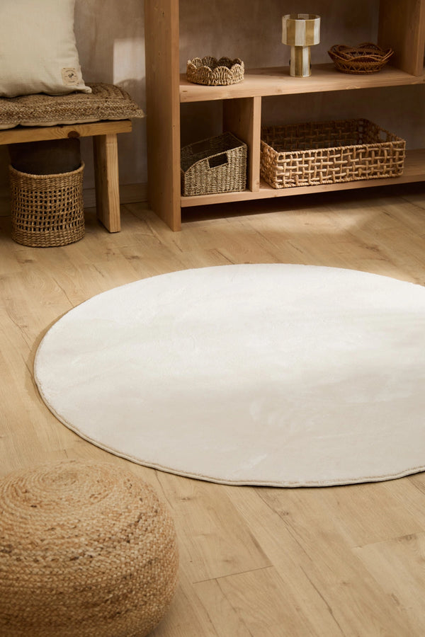 Alfombra lavable redonda de pelo suave en tono piedra Apolo