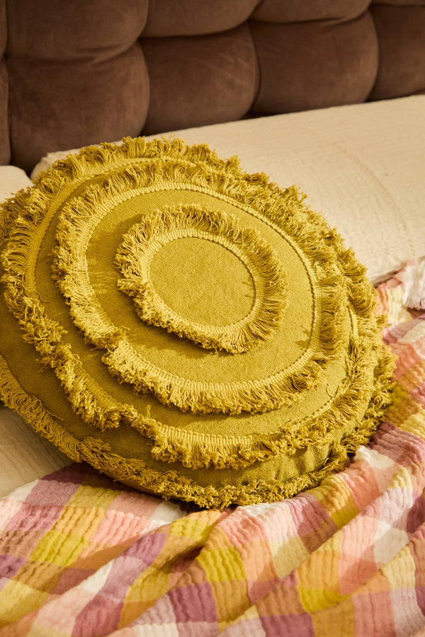 Cojín redondo con flecos verde Araya