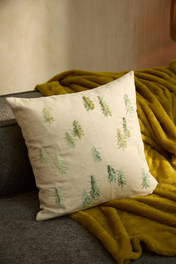 Funda de cojín cuadrada de lino con bordados Avet