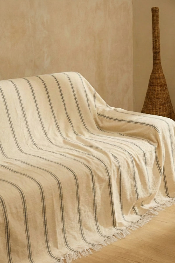 Housse de canapé en coton rayé gris foncé Bari