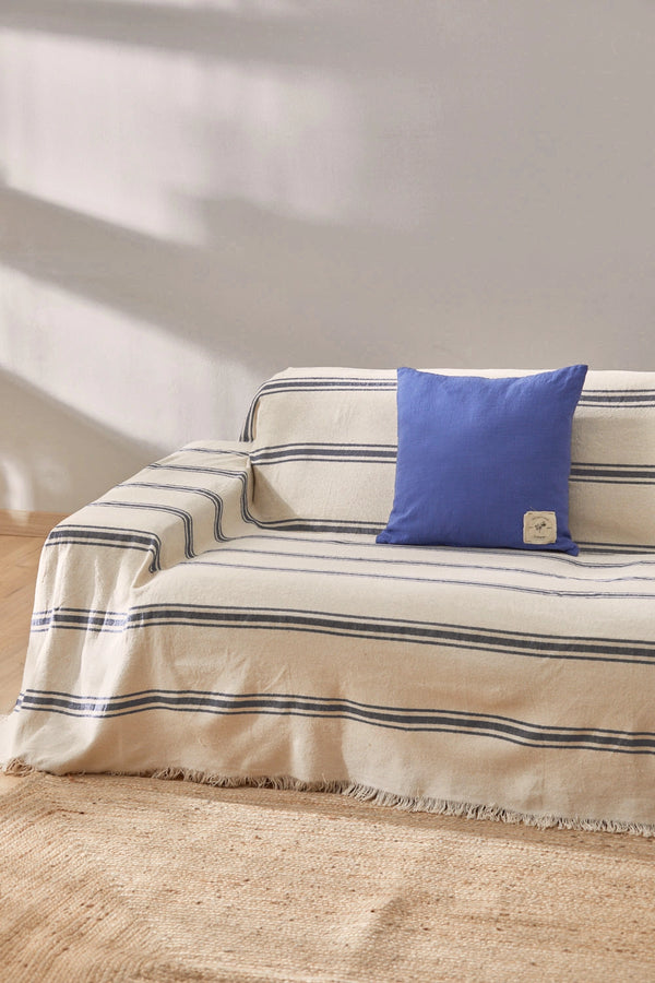 Funda de sofá de algodón a rayas gris oscuro Bari