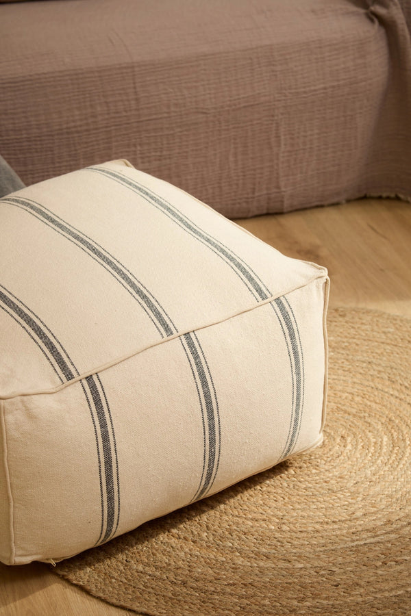 Puf de algodón con raya tejida gris Bari