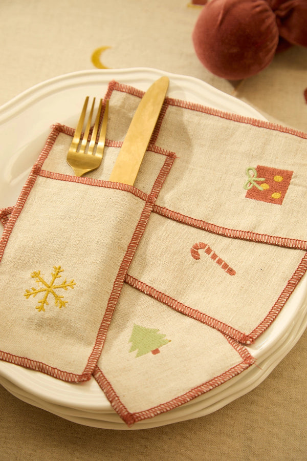 Set de 4 fundas de cubiertos bordadas Joy