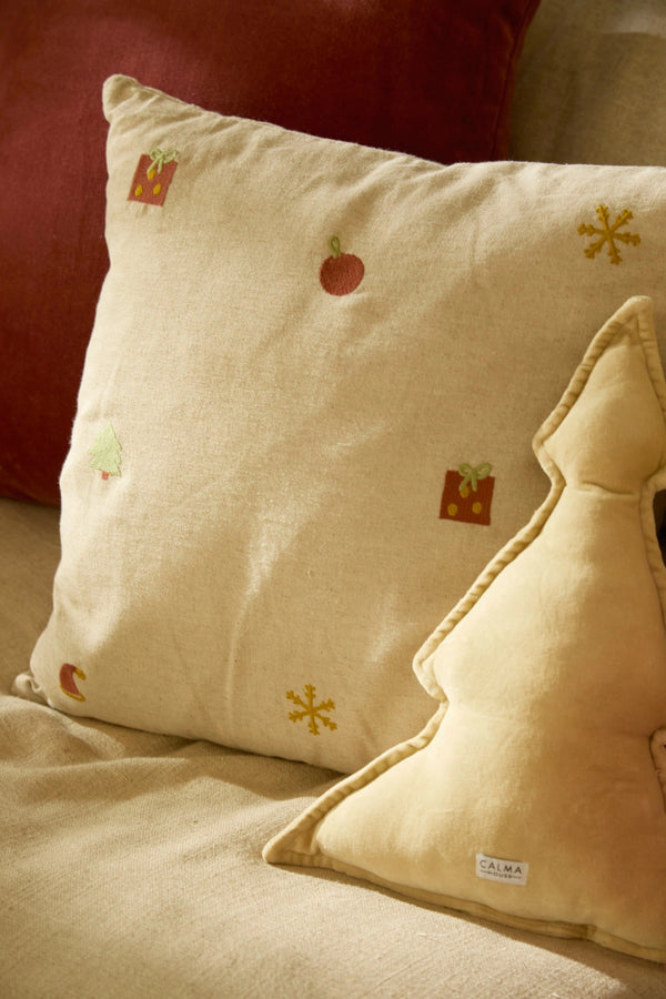 Funda de cojín cuadrada de lino bordado Joy