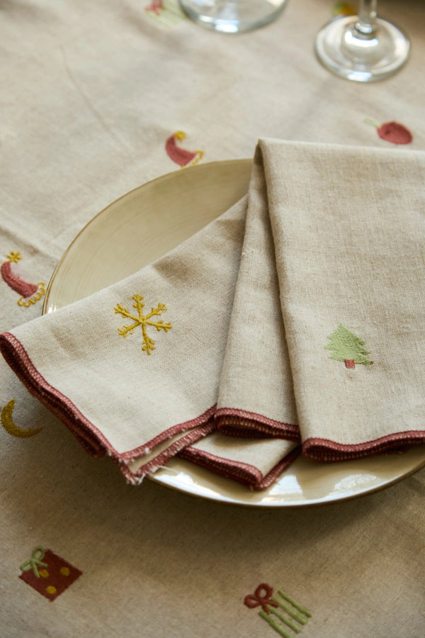 Set de 2 servilletas de lino bordadas Joy