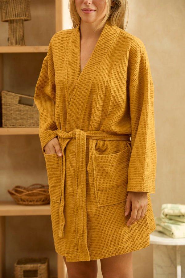 Albornoz de nido de abeja mostaza Jupiter