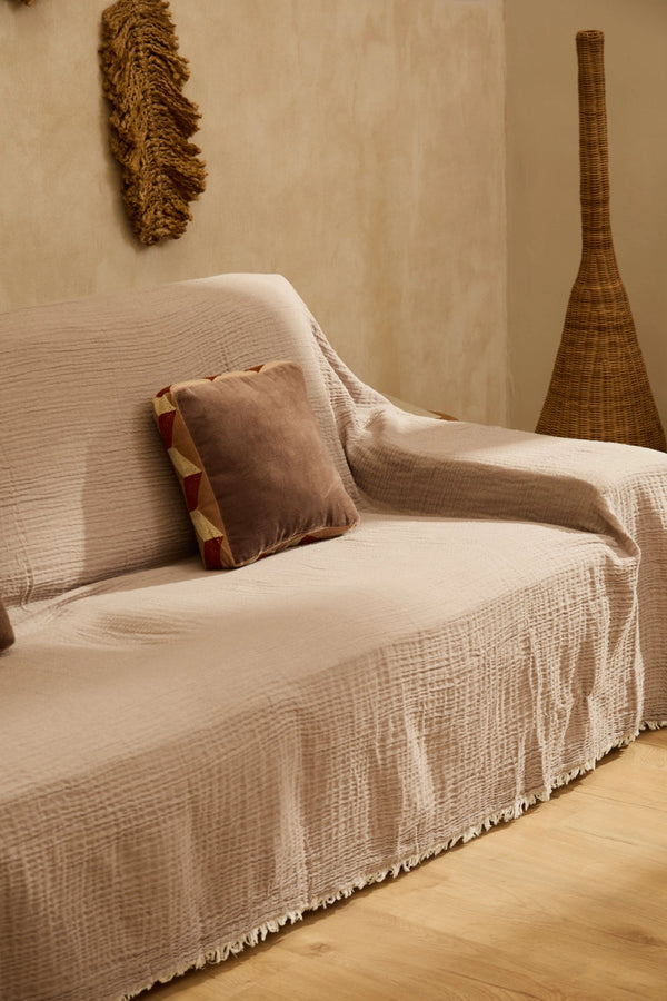 Funda de sofá de muselina de algodón en color piedra Layer