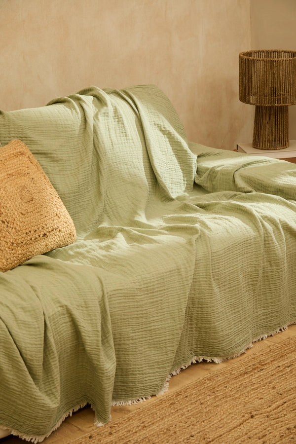 Funda de sofá de muselina de algodón en color verde Layer