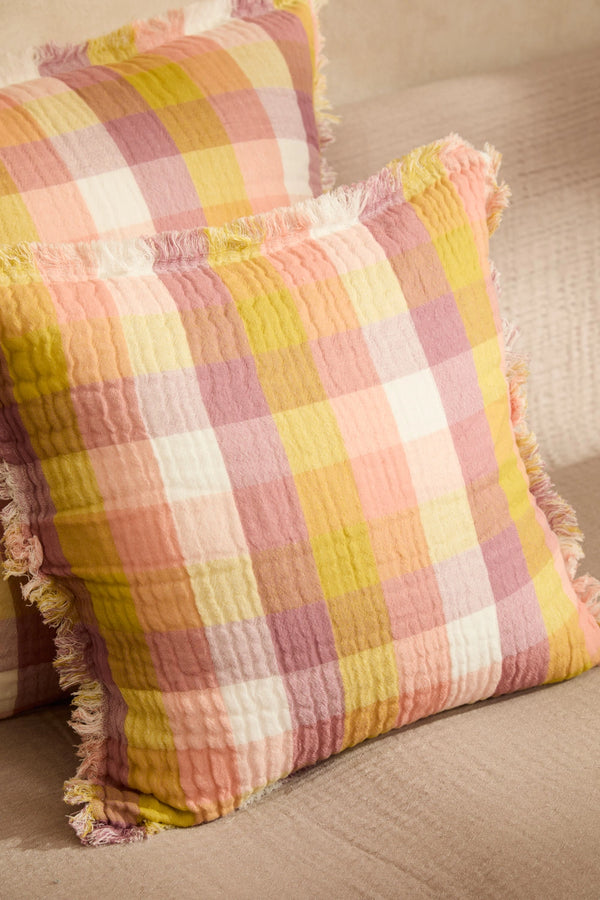 Funda de cojín cuadrada de vichy multicolor Nasau