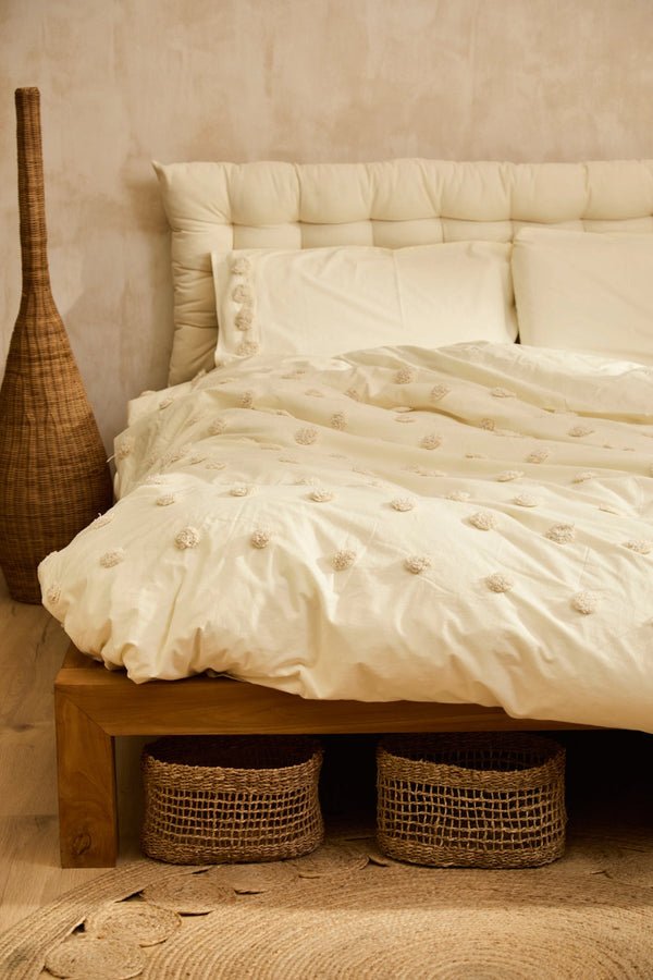 Funda nórdica + juego de almohada con tufting crudo Peonia