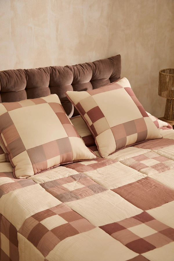 Square patchwork cushion cover in earth tones Renne