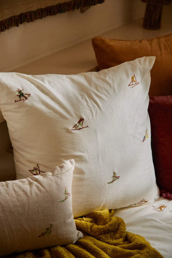 Funda de cojín cuadrada bordada Ski