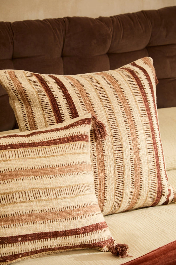 Funda de cojín cuadrada de algodón con a rayas en tonos tierra Tacna