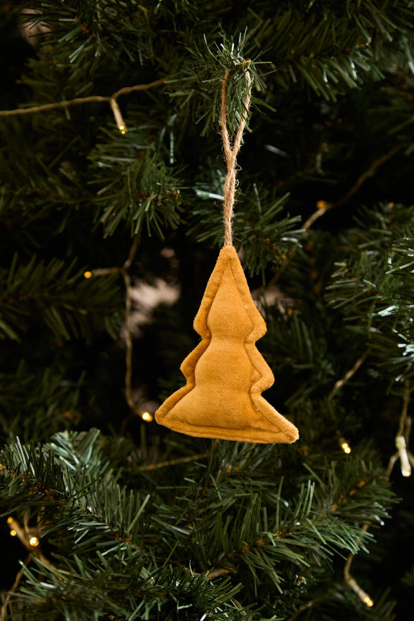 Adorno navideño de terciopelo abeto mostaza Velour