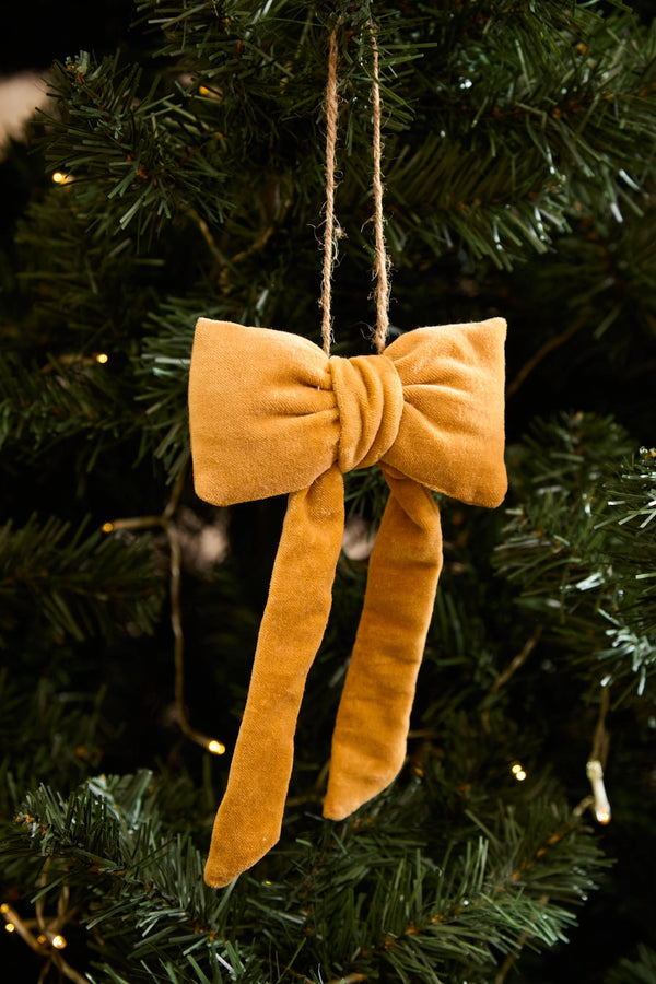 Adorno navideño de terciopelo lazo mostaza Velour