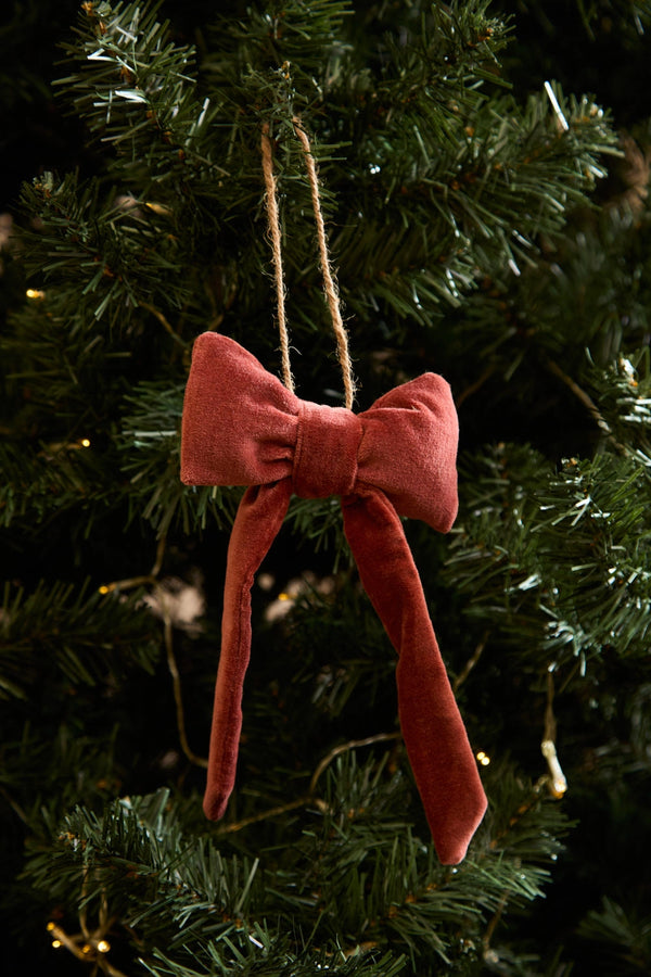 Adorno navideño de terciopelo lazo en tono tierra Velour
