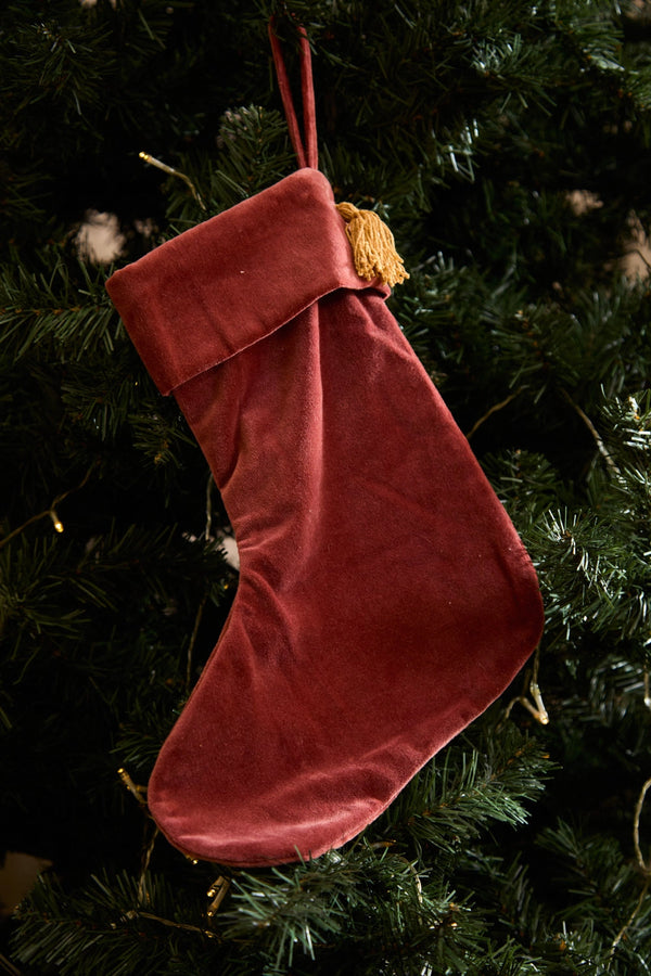 Adorno navideño de terciopelo calcetín tono tierra Velour