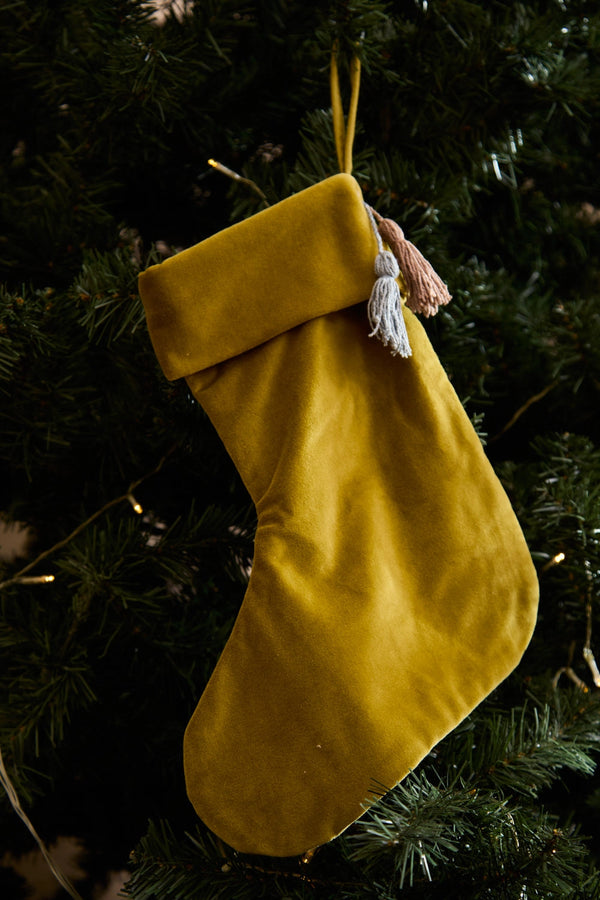 Adorno navideño de terciopelo calcetín verde Velour