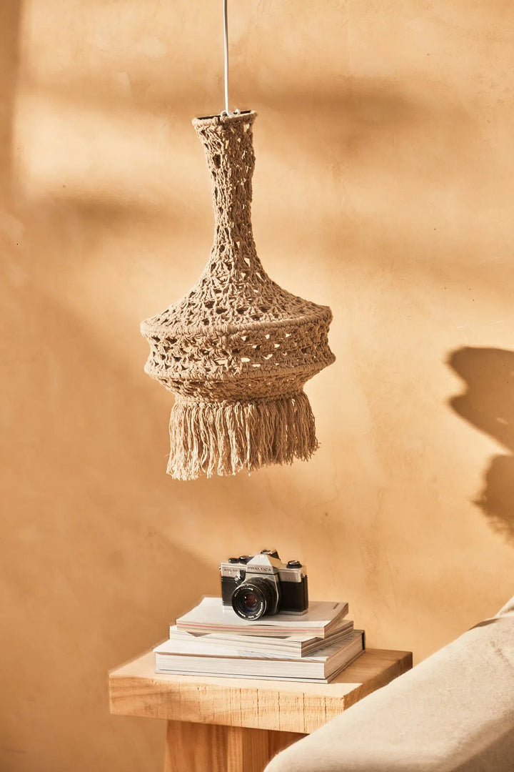 Pantalla pequeña para lámpara de techo de crochet beige Pleko-Calma House