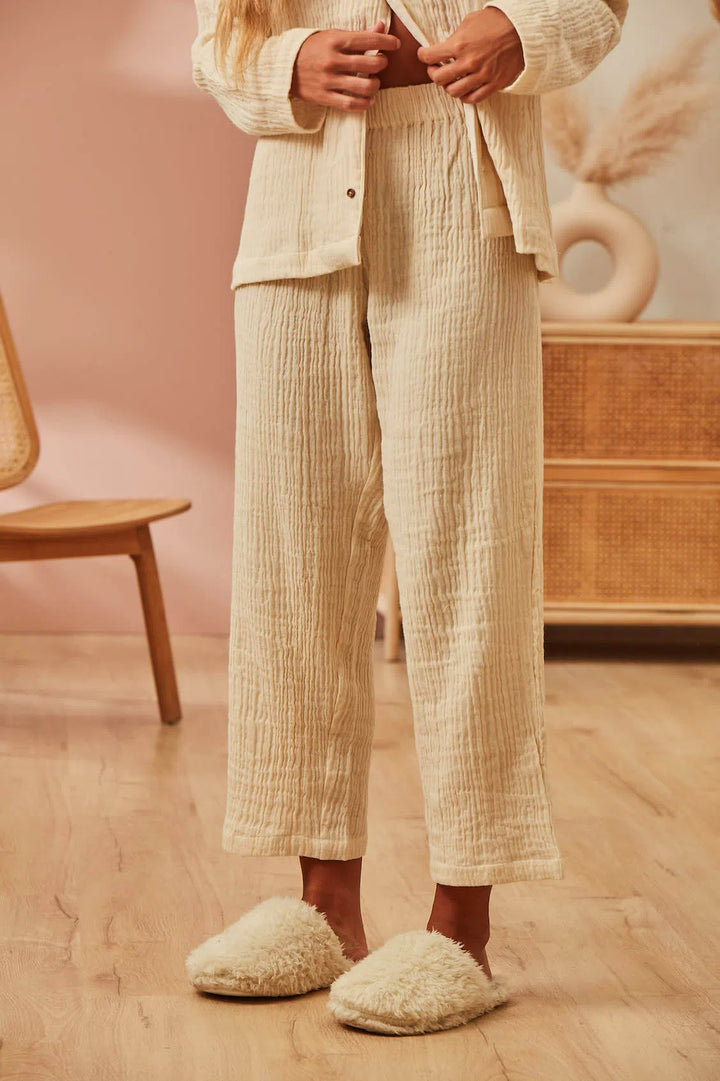 Pijama camisero largo de algodón crudo Layer-Calma House