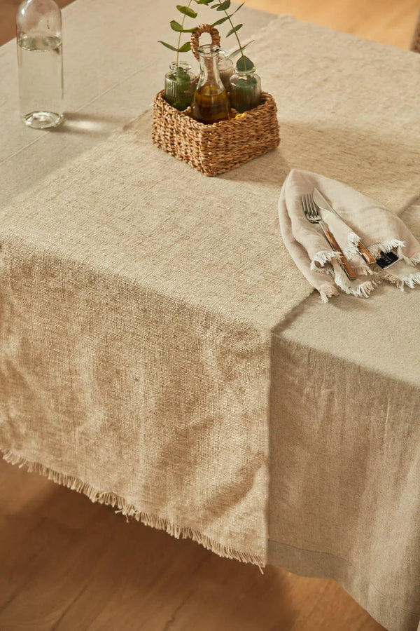 Camino de mesa de lino y algodón beige Arga