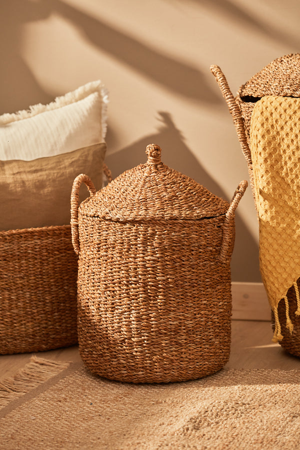 Basket with lid Braid natural