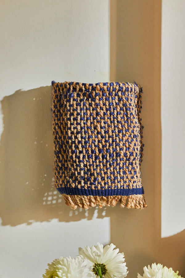 Wall sconce screen made of braided blue jute Arena
