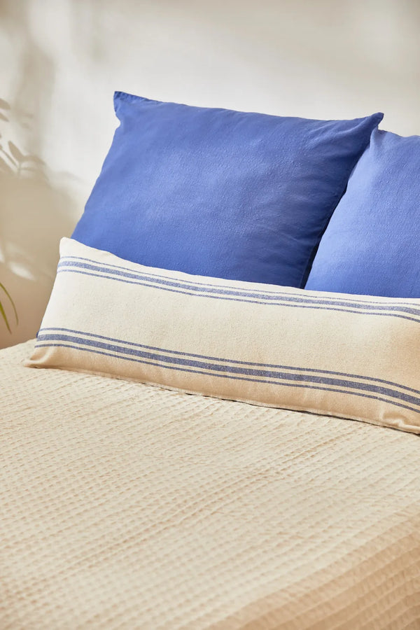 Elongated cushion with woven stripe blue Bari