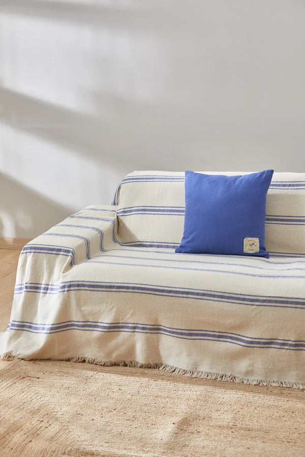 Funda de sofá con raya tejida azul Bari
