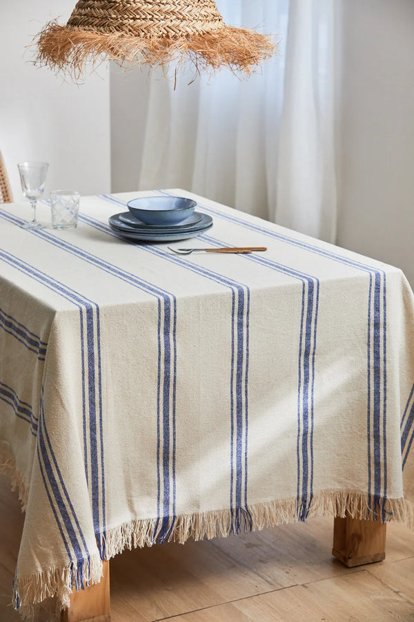 Blue Bari woven stripe tablecloth