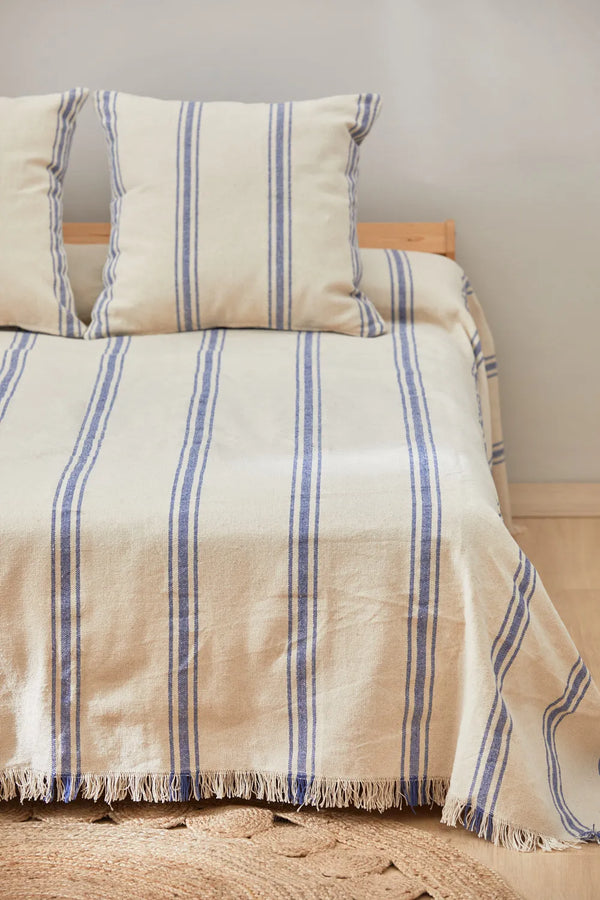 Blue Bari woven stripe bedspread