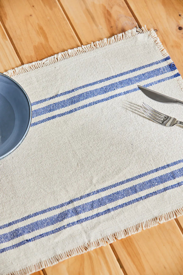 Individual tablecloth with blue woven stripe Bari